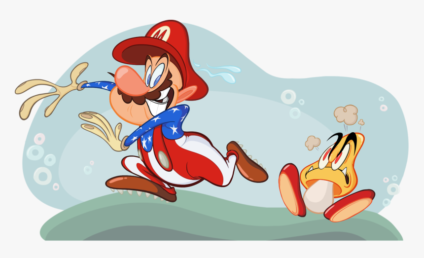 “american Mario Runs From A Yellow Goomba” - Cartoon, HD Png Download