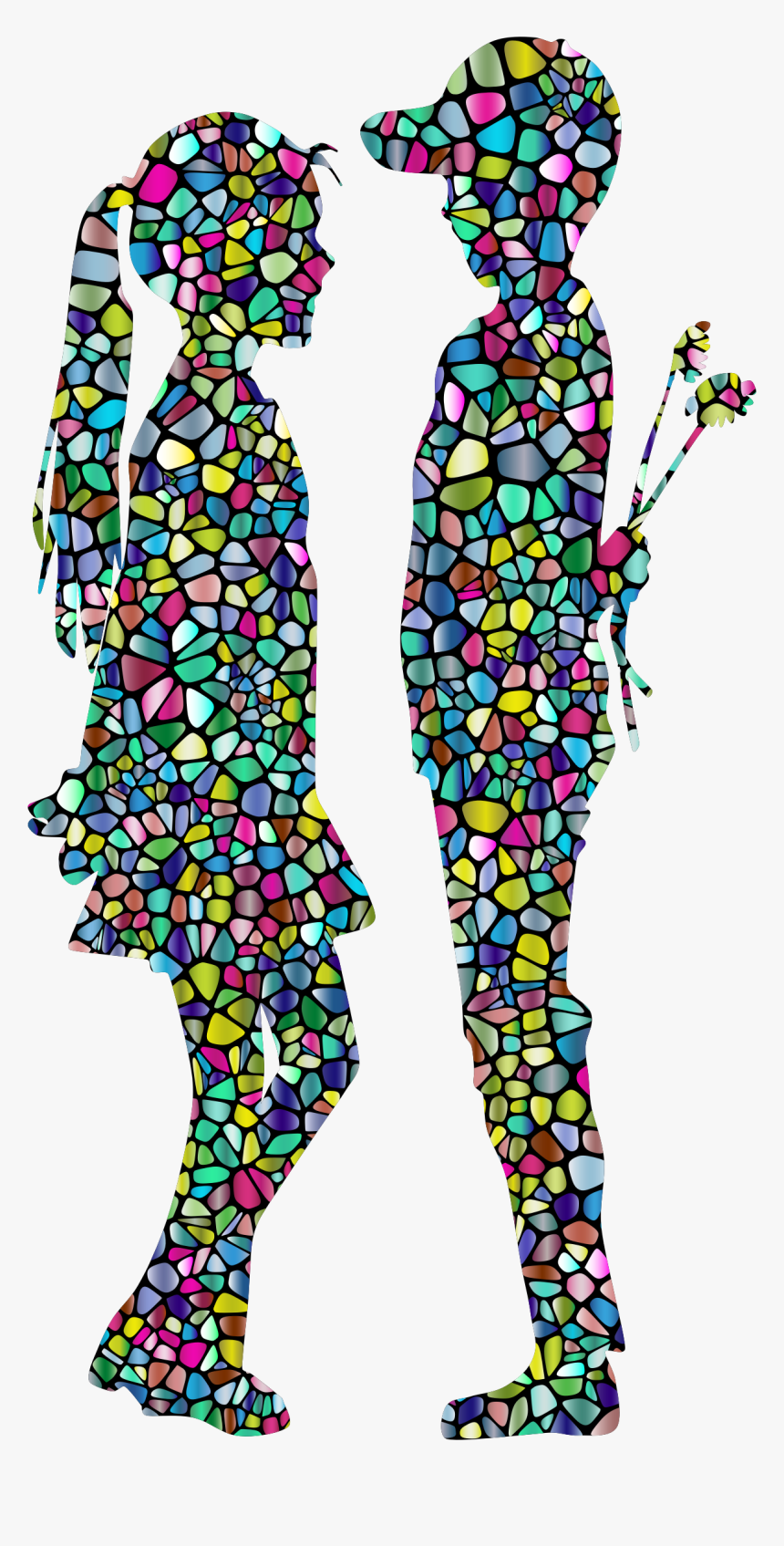Polyprismatic Tiled Boy Giving Flowers To Girl Silhouette - Back Ground For Boys, HD Png Download