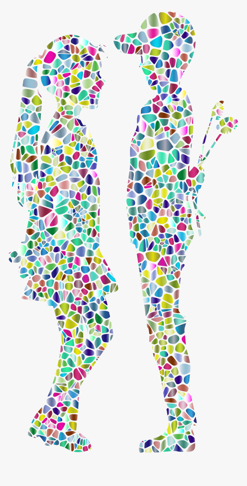 Polyprismatic Tiled Boy Giving Flowers To Girl Silhouette - Silhouette With A Boy And Girl, HD Png Download
