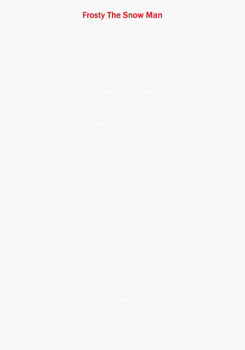 Frosty The Snow Man Words And Music By Steve Nelson - Beige, HD Png Download