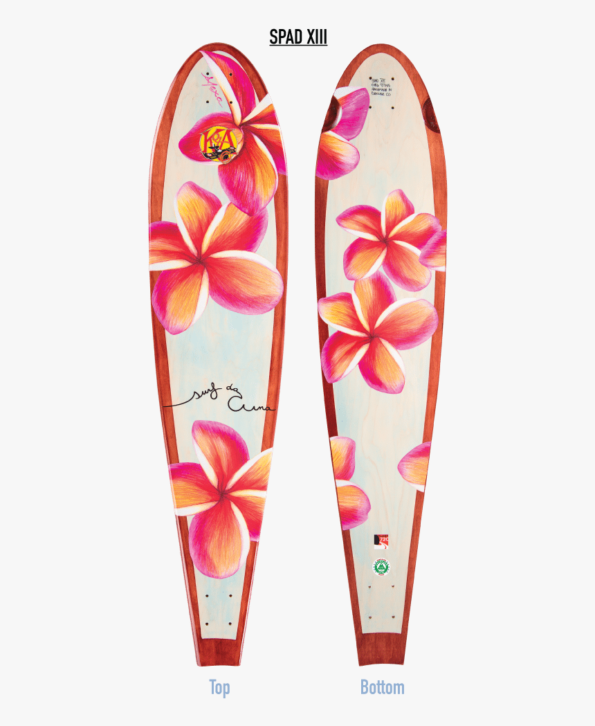 Plumeria Mahogany Longboard - Surfboard With Plumeria, HD Png Download