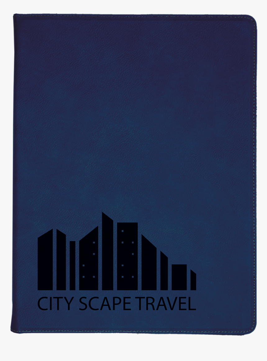 Blue Leatherette Portfolio With Custom Laser Engraving - Skyline, HD Png Download