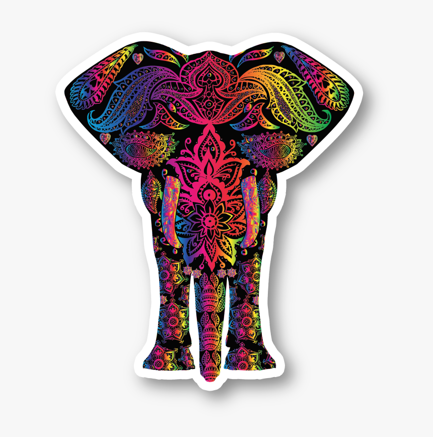 Elephant Psychedelic Pattern Vinyl Sticker - Colorful Elephant Clipart, HD Png Download