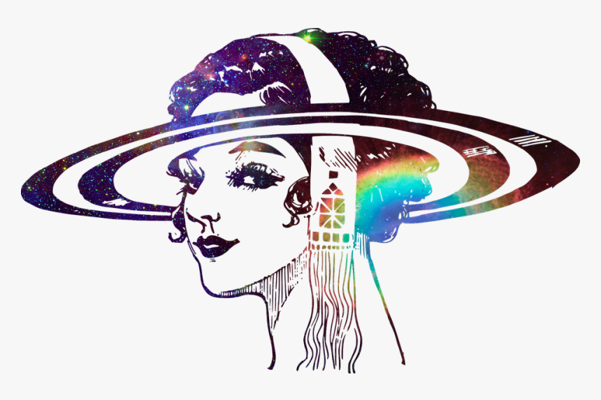 Psychedelic, Lady, Cosmos, Stars, Woman, Galaxy, Space - Saturn Rings Drawing, HD Png Download
