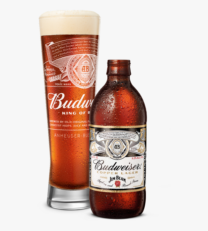 Beer Poured In Glass Next To Bottle - Budweiser Jim Beam Copper Lager, HD Png Download