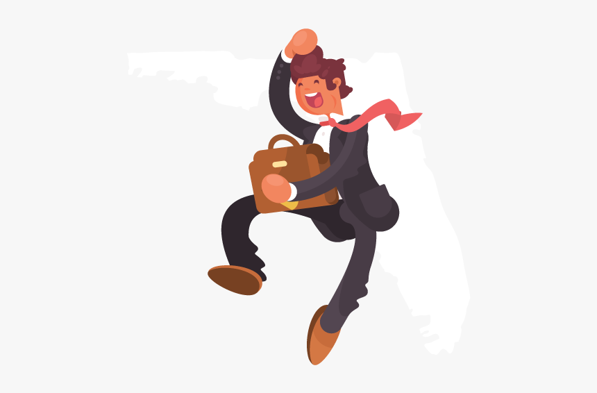A Jumping Businessman In Front Of An Outline Of Florida - Cartoon, HD Png Download