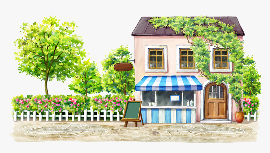 And Coffee Blackboard Housing Illustration Drawing - Watercolor House Png, Transparent Png