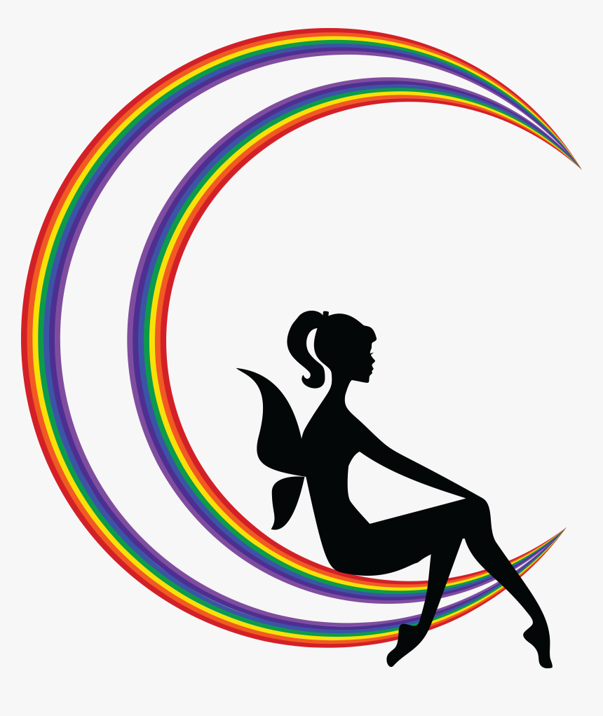 Free Clipart Of A Black Silhouetted Female Fairy Sitting - Fairy Sitting On Moon Silhouette, HD Png Download