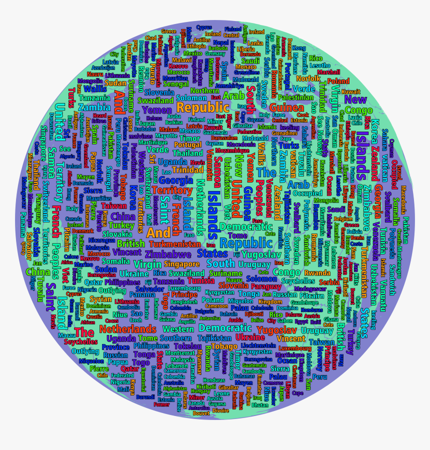 Prismatic World Countries Globe Word Cloud Plus Clip - Clip Art, HD Png Download