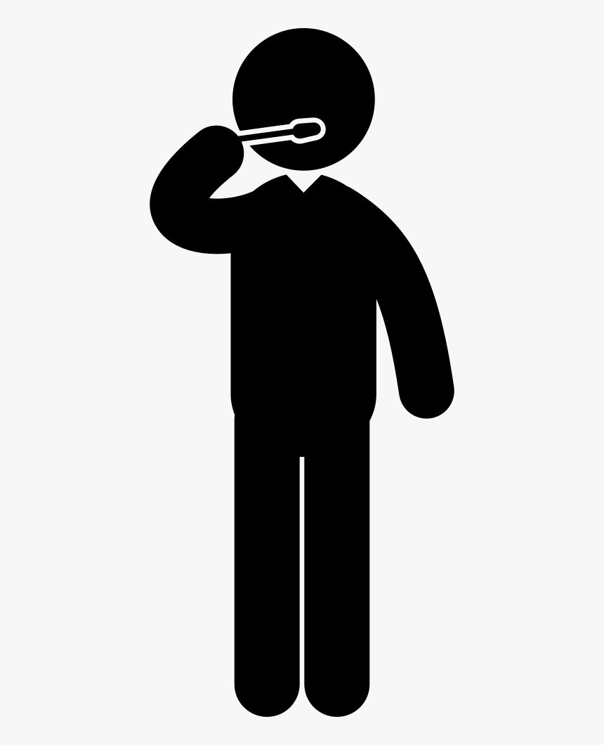 Standing Man With Hand Pointing On His Mouth With Toothbrush - Human With Tie Symbol, HD Png Download