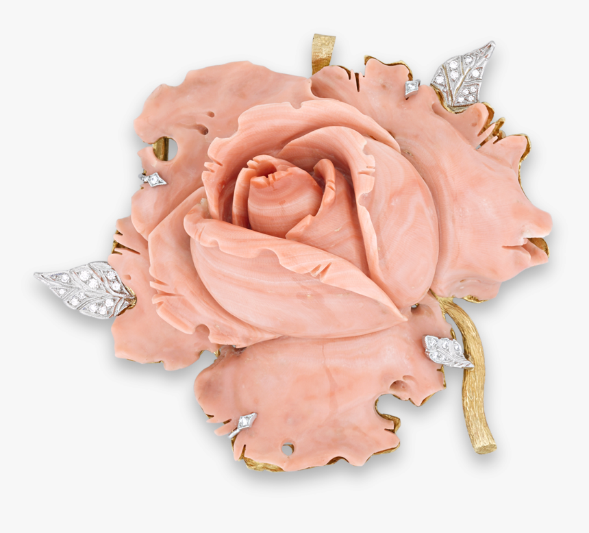 Angel Coral And Gold Rose Brooch - Rose Brooch, HD Png Download