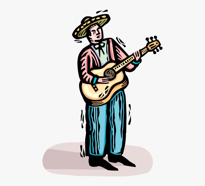 Vector Illustration Of Mexican Musician With Sombrero - Illustration, HD Png Download