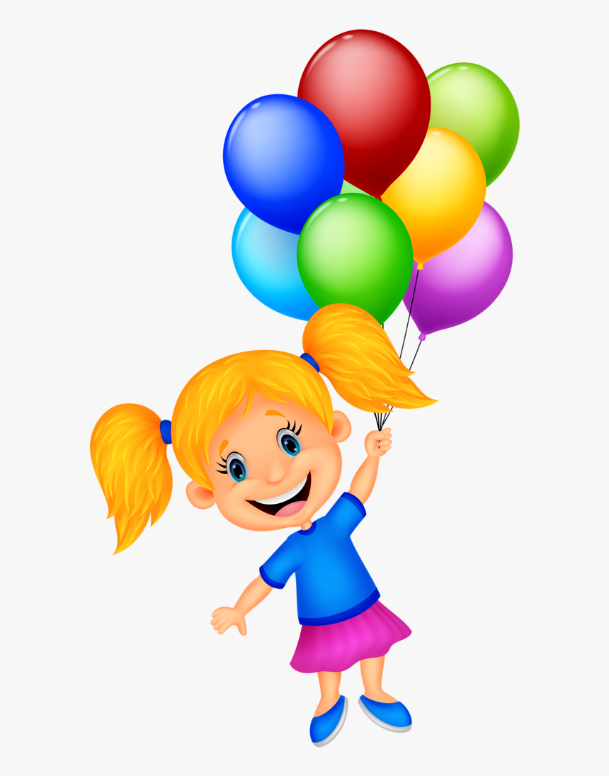 Transparent Cartoon Balloon Png Girl Holding Balloons Clipart, Png