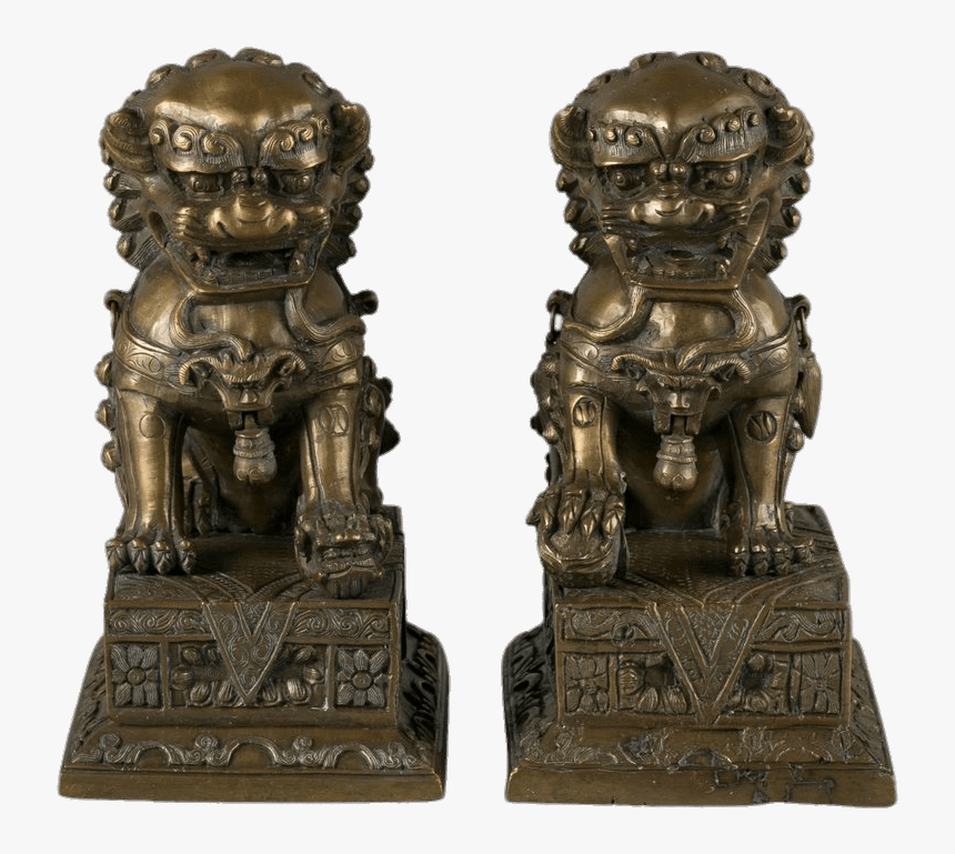 Pair Of Bronze Foo Dogs Clip Arts - Chinese Guardian Lions, HD Png Download