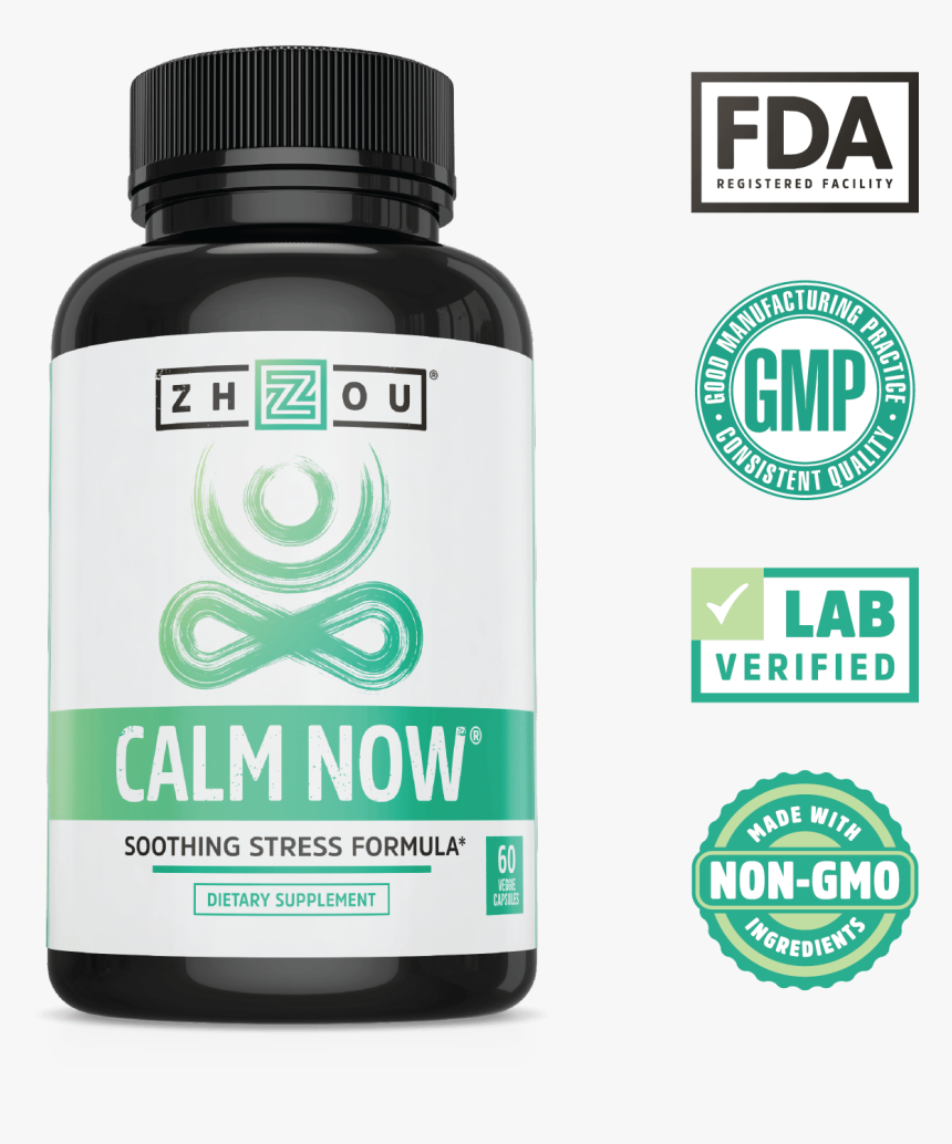 Lab Verified, Non Gmo Calm Now Soothing Stress Formula - Zhou Nutrition, HD Png Download