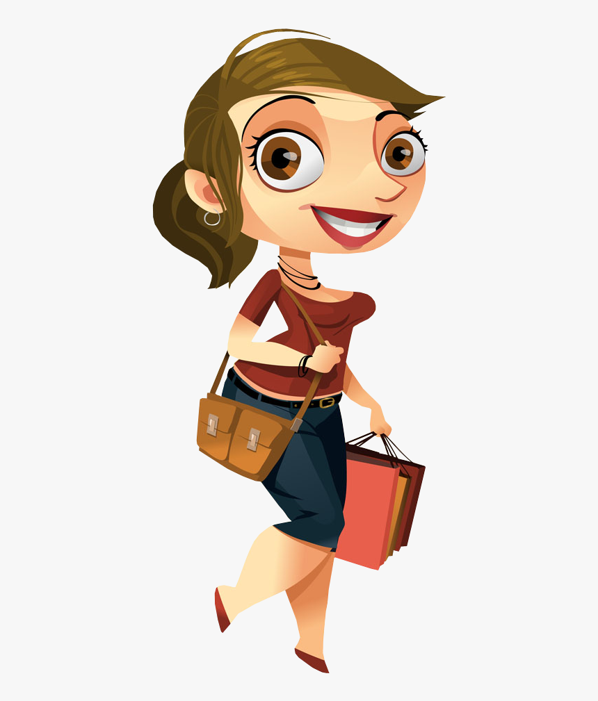 Cartoon Pretty With Shopping, HD Png Download