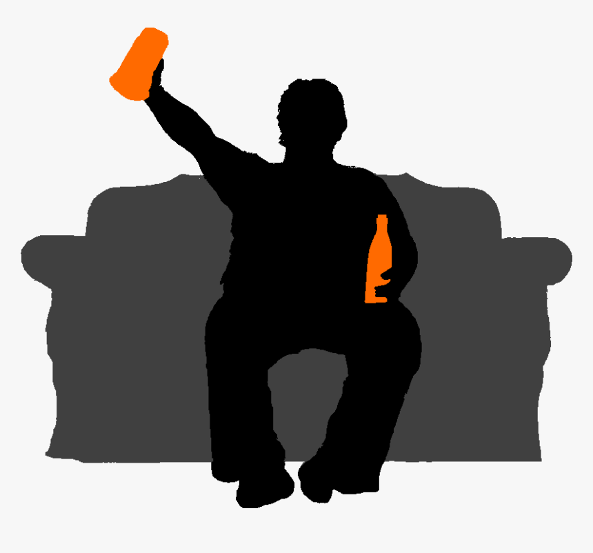 Silhouette Of Man Sitting On Grey Sofa With A Bottle - Illustration, HD Png Download