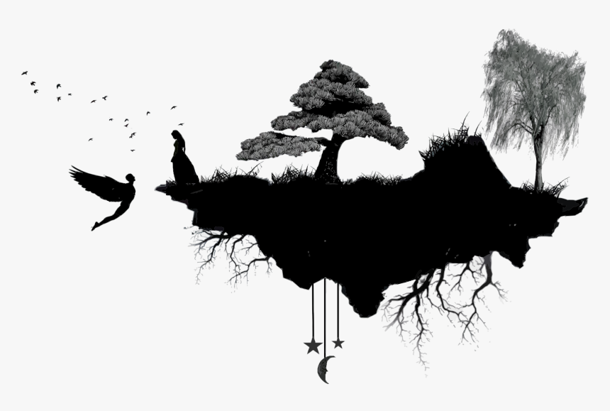 Tree Roots Silhouette Png -floating Big Image Ⓒ - Floating Island Silhouette, Transparent Png