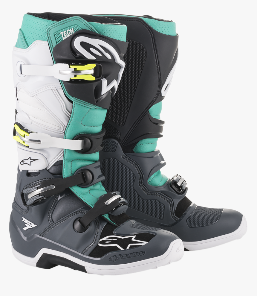 Alpinestars Gray Teal White Tech 7 Off Road Riding, HD Png Download