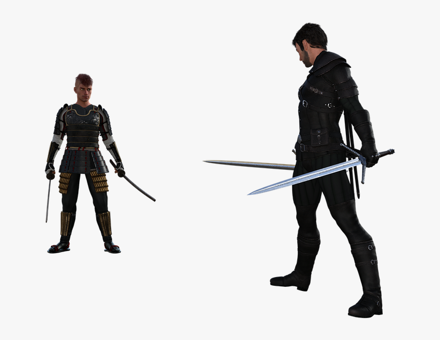 Samurai, Sword, Katana, Warrior, Fight, Men, Cgi, 3d - 二刀流, HD Png Download