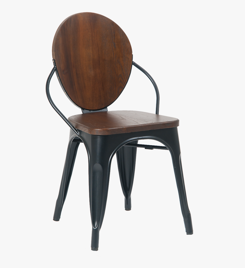 Black Metal Frame Arm Chair Walnut Seat And Back - Chair, HD Png Download