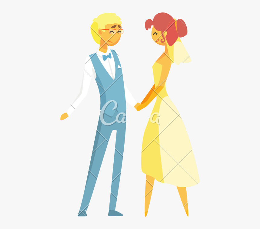 Bride And Groom Holding Hands - Imágenes De Caricaturas Agarrados De La Mano, HD Png Download