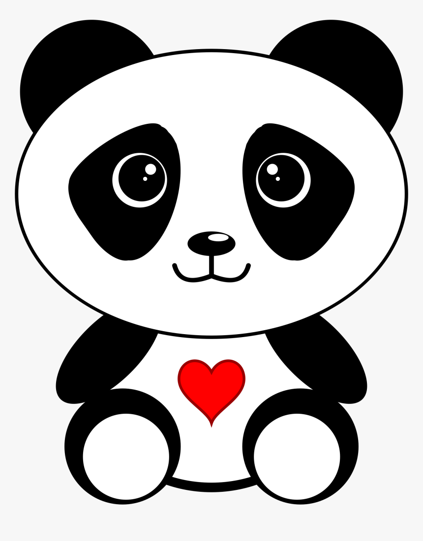With A Heart Big - Panda Clipart Black And White, HD Png Download