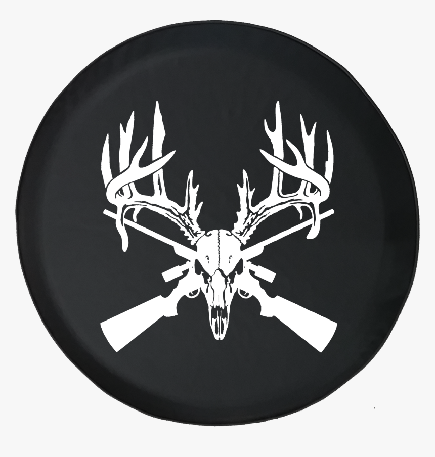 Deer Skull Big Rack Crossed Hunting Rifles - Deer Skull Gun Rifle, HD Png Download