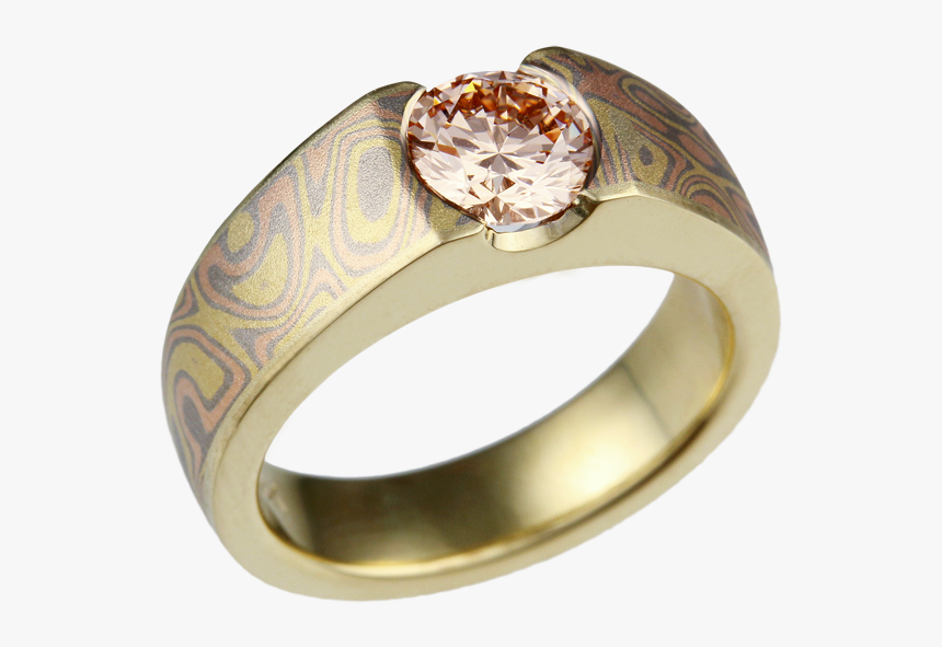 Mokume Flush Stone Solitaire With Light Pink Diamond - Pre-engagement Ring, HD Png Download