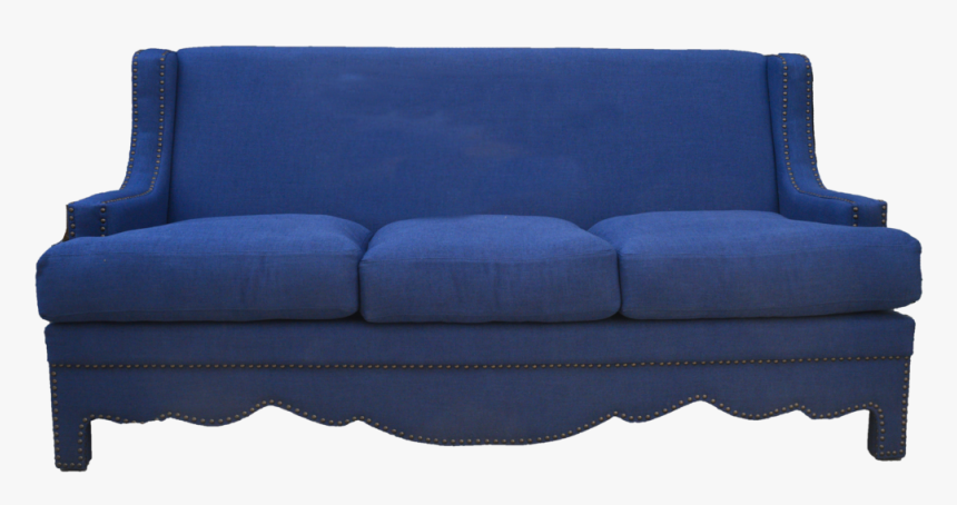 Navy Linen High Back Sofa With Nail Heads - Studio Couch, HD Png Download