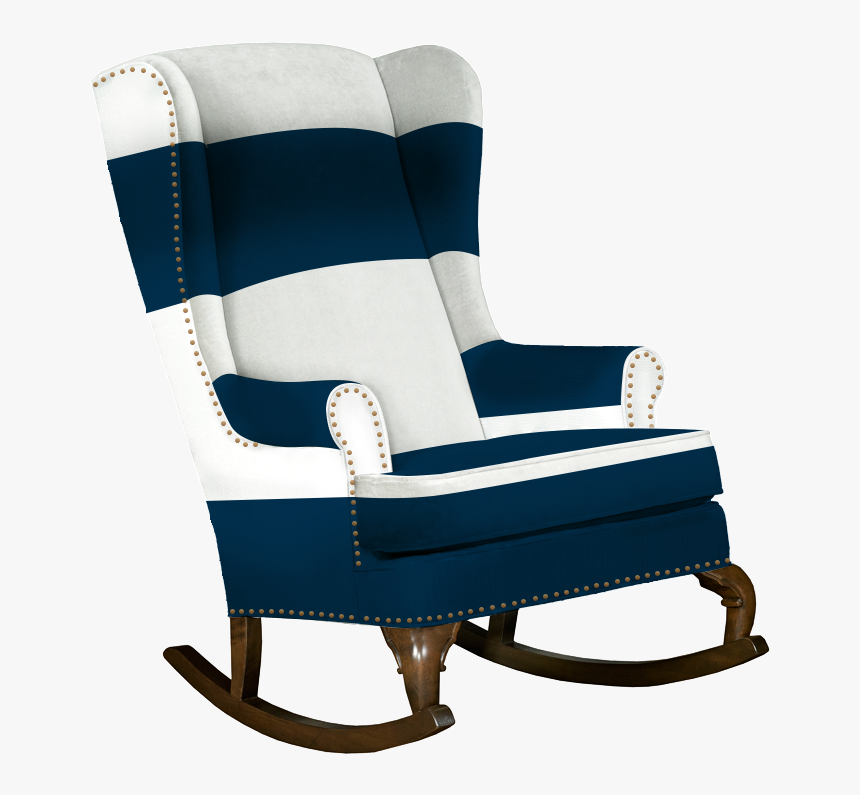 Navy And White Traditional Wingback Rocking Chair With - Striped Wing Back Chair, HD Png Download