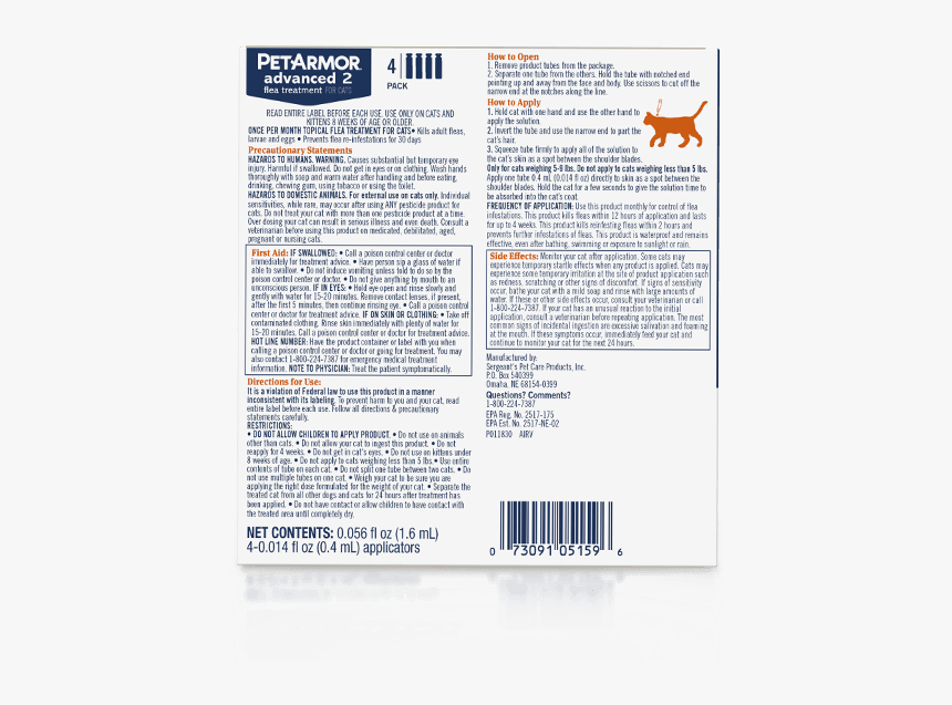 Petarmor Advanced 2 Flea Treatment For Medium Cats Animal, HD Png