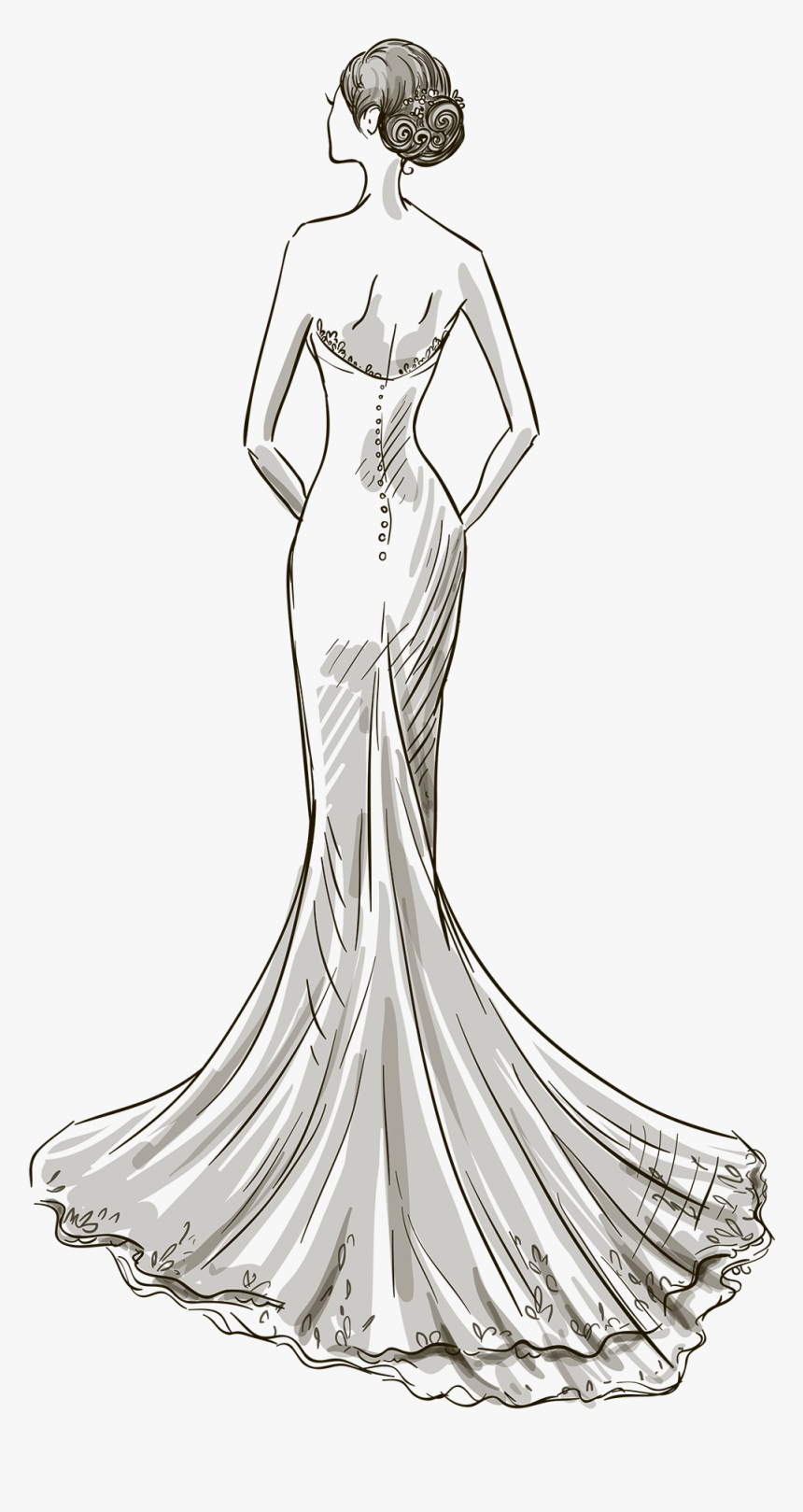 Wedding Dress Drawing - Drawing Wedding Dress, HD Png Download