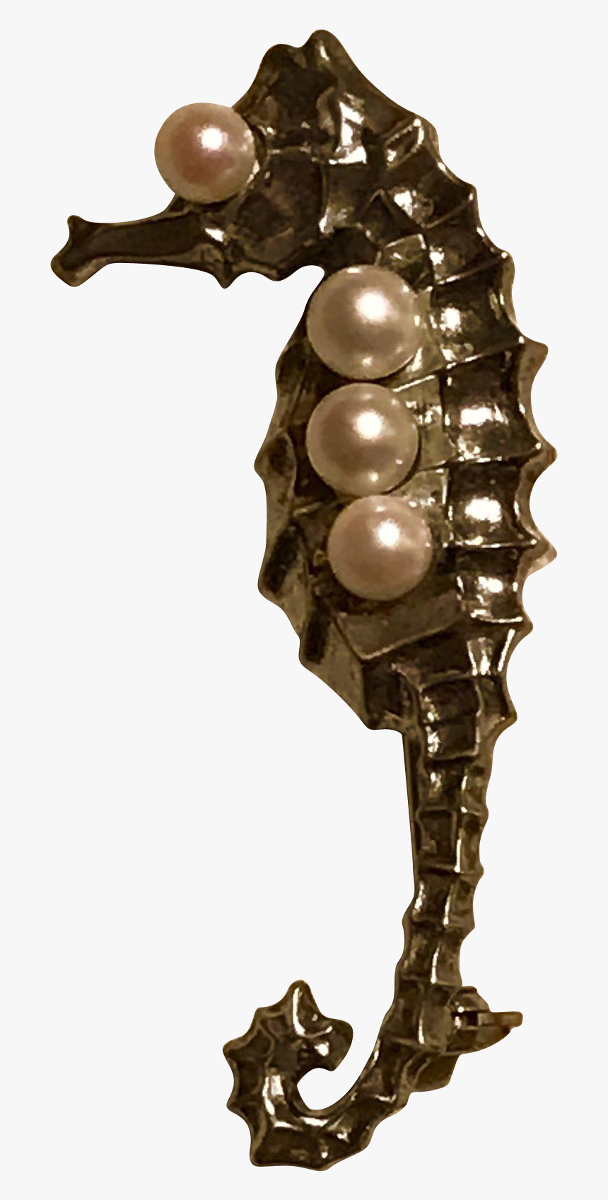 A Desirable Mikimoto Silver Pearl Seahorse Pin - Pearl, HD Png Download