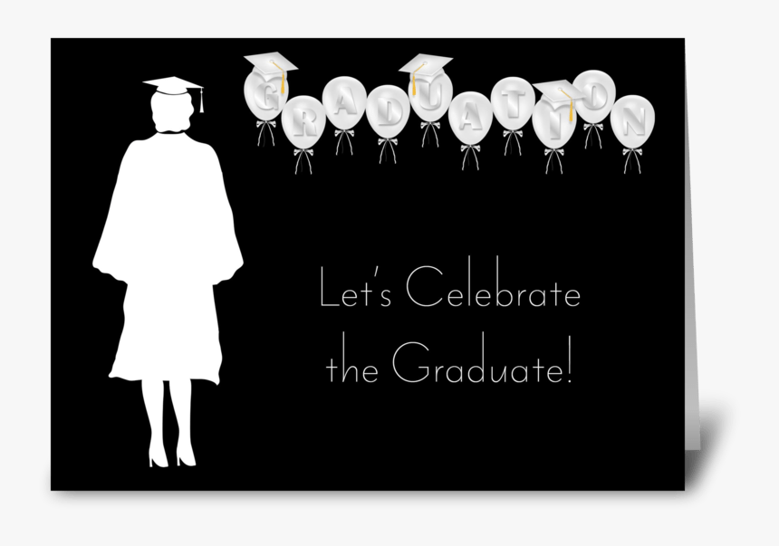 Grad, Girl, Balloons, Black And White Greeting Card - Illustration, HD Png Download