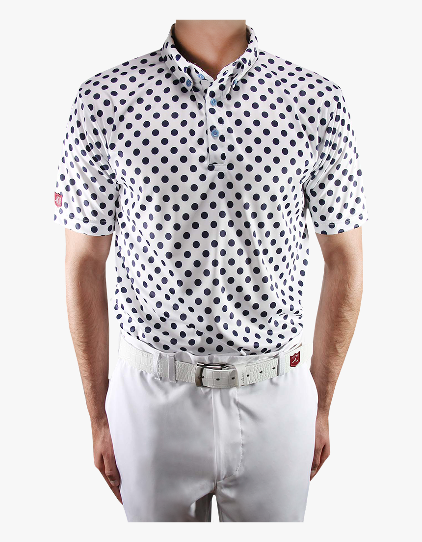 Pure White/atlantic Navy Polka Dot - شومیز یقه گرد ساده, HD Png Download