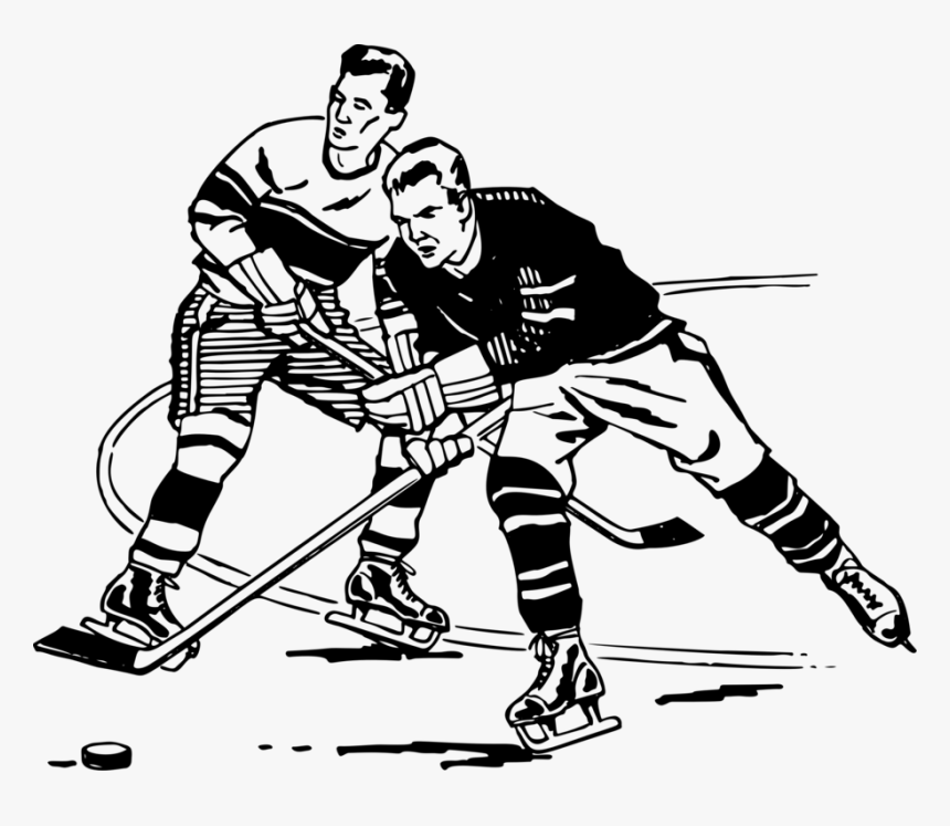 Line Art,ice Hockey,bandy - Playing Hockey Clipart Black And White, HD Png Download