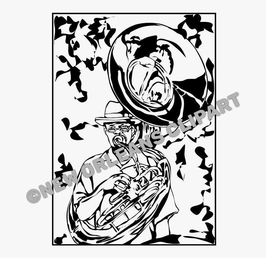 Tuba Player Outline Clip Art - Illustration, HD Png Download