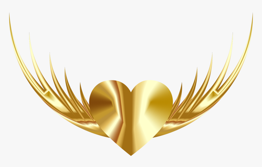 Transparent Heart With Wings Clipart - Golden Heart With Wings, HD Png Download