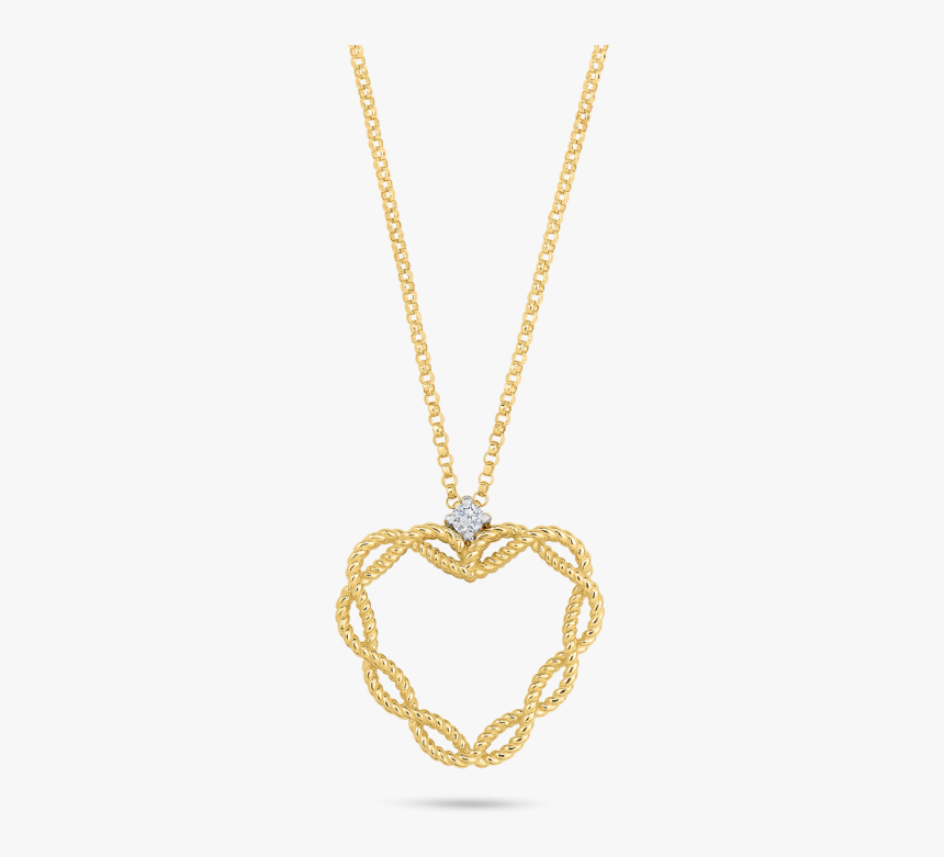 18k Yellow Gold Heart Pendant With Diamonds - Roberto Coin Gold Heart Necklace, HD Png Download