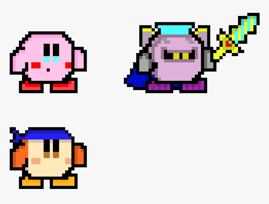 Pixel Kirby, Meta Knight, And Bandanna Dee - Kirby Meta Knight Pixel Arts, HD Png Download