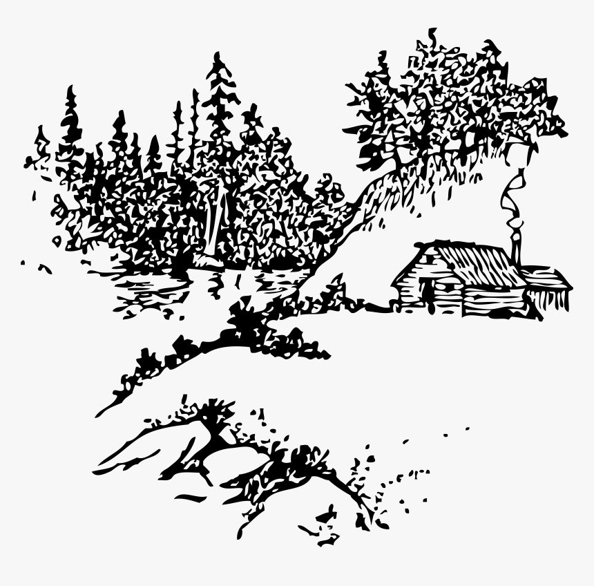 Cabin Along Stream Clip Arts - Cabin In The Woods Outline, HD Png Download