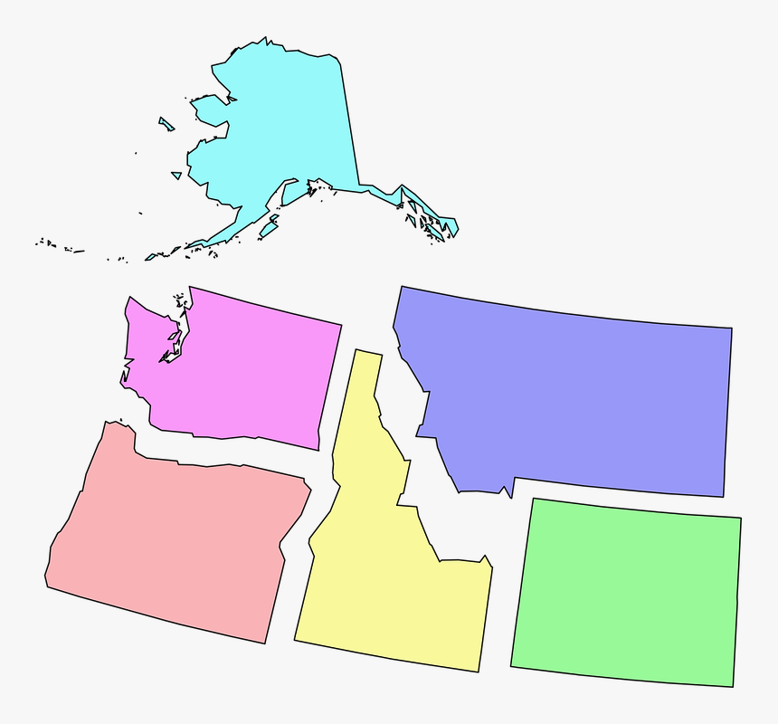Usa, States, Northwest, Map, Alaska, Washington, Oregon - Oregon And Washington Vector, HD Png Download