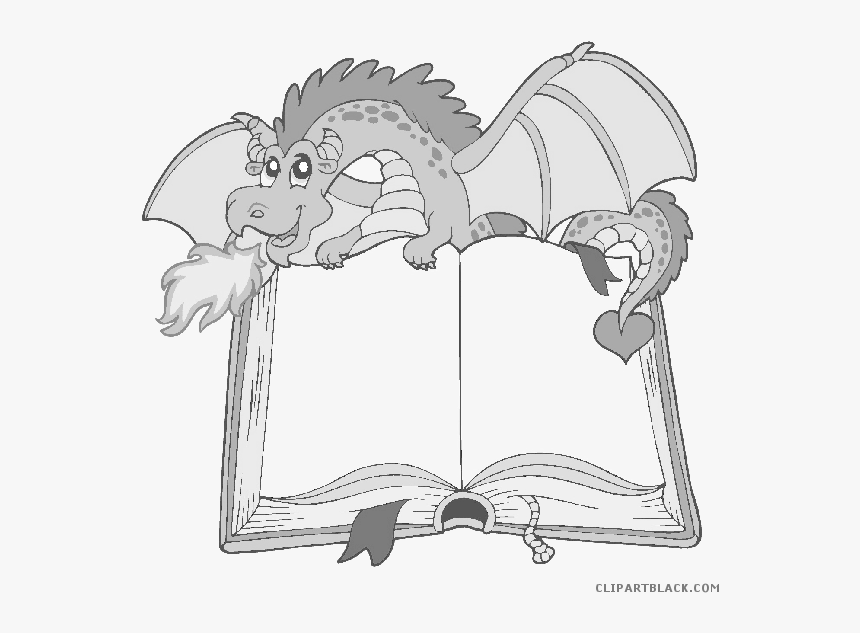 Funny Dragon Animal Free Black White Clipart Images - Dragon Holding Book Cartoon, HD Png Download