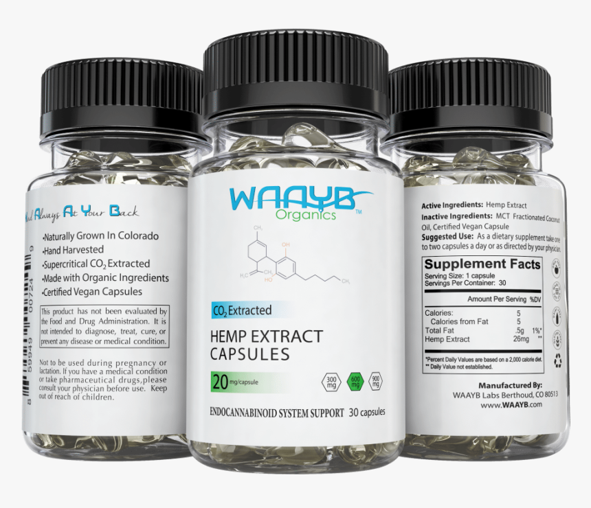 Waayb Organics Capsules 600mg 3sides - Waayb Llc, HD Png Download