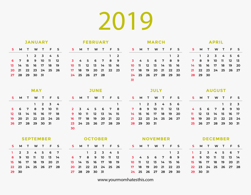 Whole Year Calendar 2019, HD Png Download