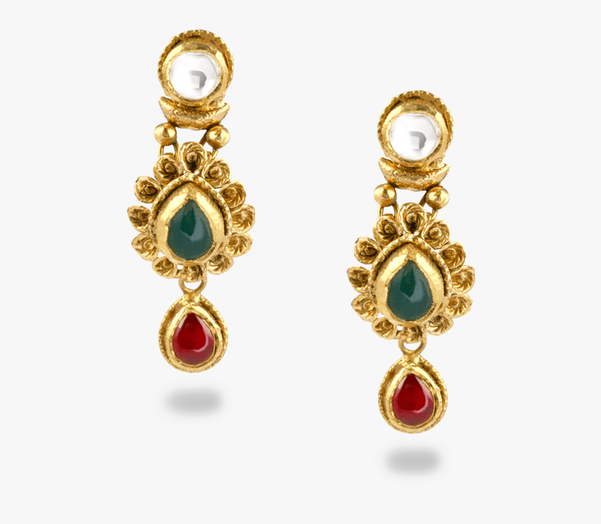 22ct Gold Kundan Earrings - Pearl Earrings With A Gold Leaf, HD Png Download