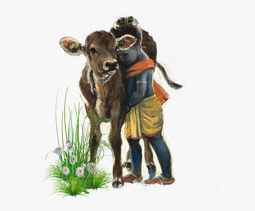 Krishna Painting With Cow, HD Png Download