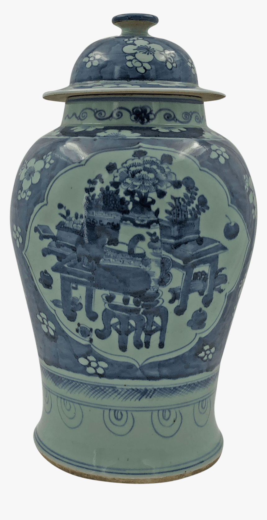 Large Chinese Still Life Temple Jar 
 Class - Blue And White Porcelain, HD Png Download