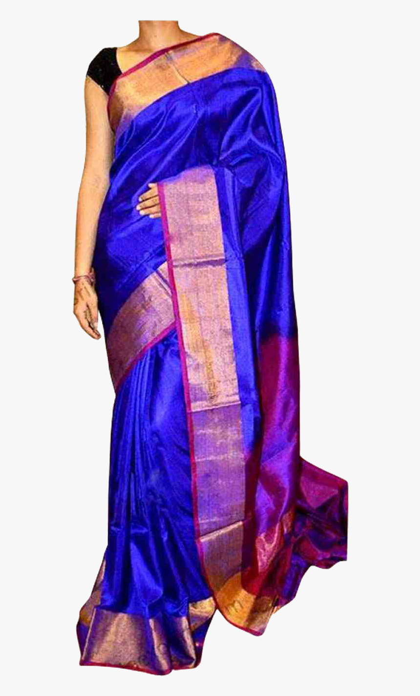 Uppada Silk Royal Blue With Golden Border Silk Saree, HD Png Download